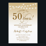 50th Wedding Anniversary - Gold White Invitation<br><div class="desc">50th Wedding Anniversary Celebration Invitation.
Gold and white design with fairy string lights and elegant script font. Cheers to 50 years! Can be personalized into any year of marriage! Message me if you need further customization.</div>