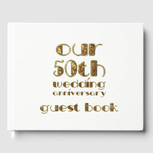 50th Wedding Anniversary Gold White Typography Guest Book