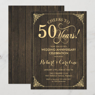 50th Wedding Anniversary - Gold Wood Invitation