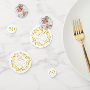 50th Wedding Anniversary Gold Wreath 50 Photo Confetti