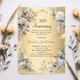 50th wedding anniversary gold yellow florals invitation
