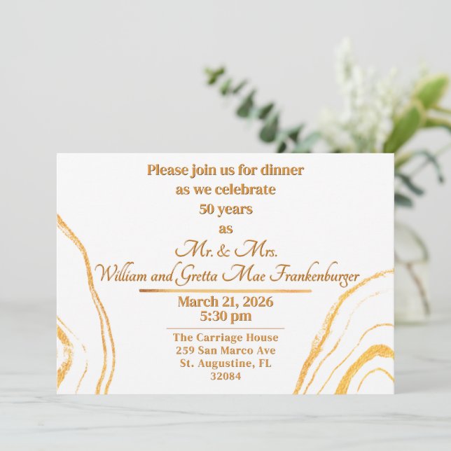 50th Wedding Anniversary Golden Anniversary Party Invitation (Standing Front)