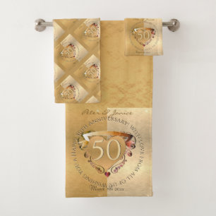 50th Wedding Anniversary Golden Bath Towel Set