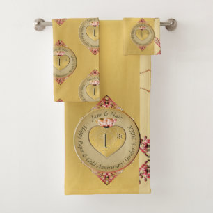 50th Wedding Anniversary Golden Bath Towel Set