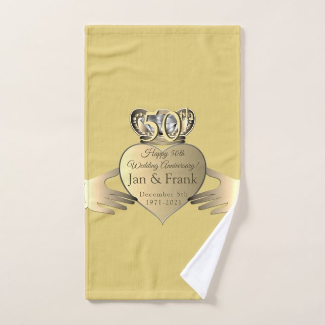 50th Wedding Anniversary Golden Claddaugh  Bath Towel Set (Hand Towel)