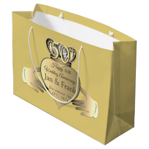 50th Wedding Anniversary Golden Claddaugh  Large Gift Bag