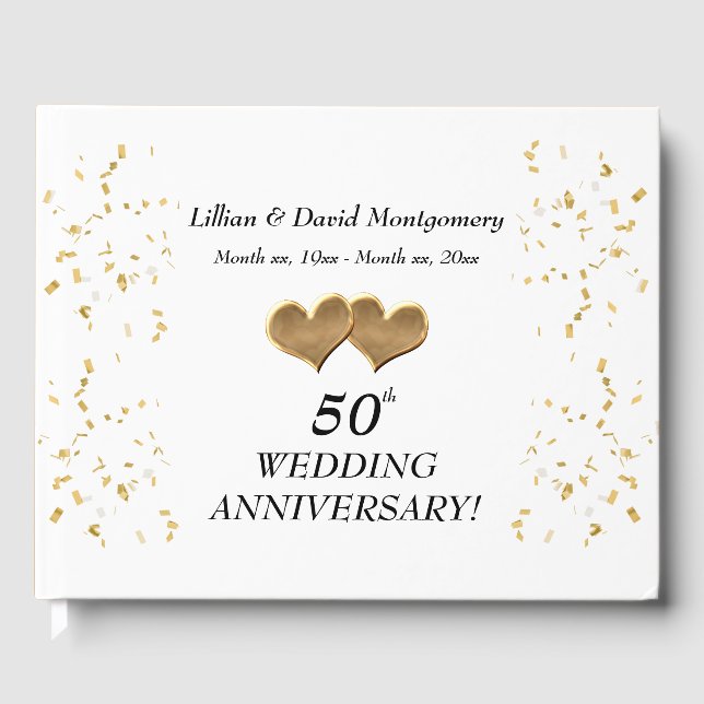 50th Wedding Anniversary, Golden, Couples Names Guest Book (Front)