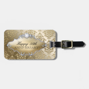 50th Wedding Anniversary Golden Damask Luggage Tag