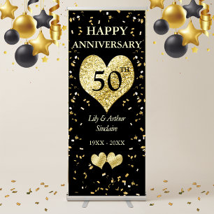 50th Wedding Anniversary Golden Elegant Retractable Banner