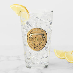 50th Wedding Anniversary Golden Emblem Glass