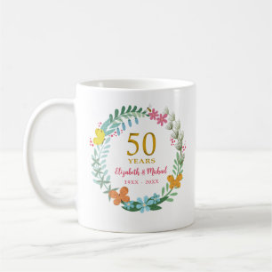 50th Wedding Anniversary Golden Floral Wreath Coffee Mug