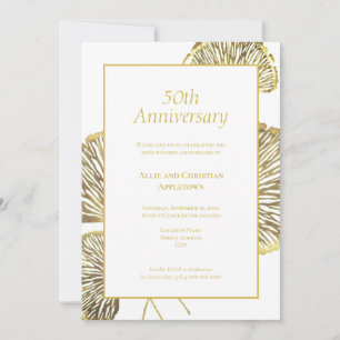 50th Wedding Anniversary Golden Gingko Biloba Leaf Invitation