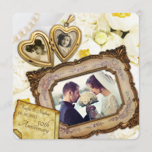 50th Wedding Anniversary Golden Heart Locket Frame Invitation