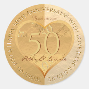 50th Wedding Anniversary Golden Heart Sticker