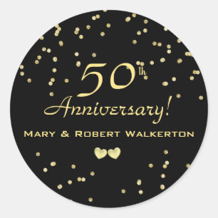 50th Wedding Anniversary, Golden Hearts Classic Round Sticker