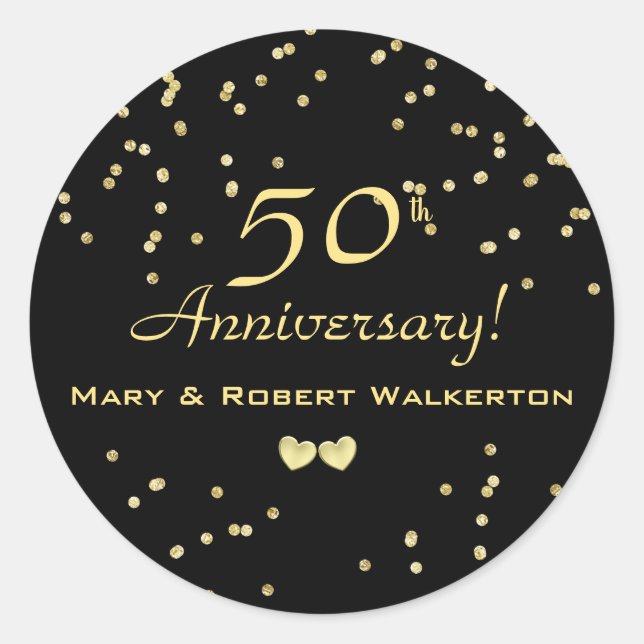 50th Wedding Anniversary, Golden Hearts Classic Round Sticker (Front)