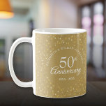 50th Wedding Anniversary Golden Hearts Coffee Mug<br><div class="desc">Featuring delicate golden hearts. Personalise with your special fifty years golden anniversary information in chic white lettering. Designed by Thisisnotme©</div>