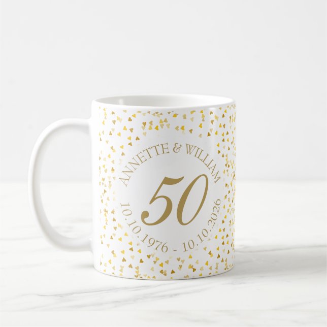 50th Wedding Anniversary Golden Hearts Confetti Coffee Mug (Left)