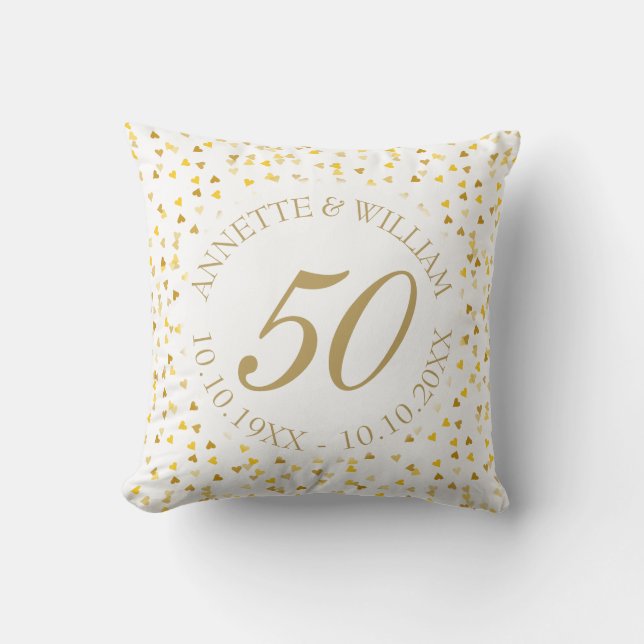 50th Wedding Anniversary Golden Hearts Confetti Cushion (Front)