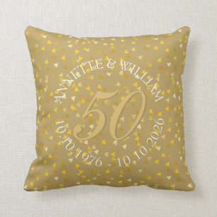 50th Wedding Anniversary Golden Hearts Confetti Cushion