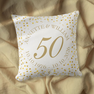 50th Wedding Anniversary Golden Hearts Confetti Cushion