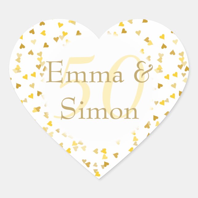 50th Wedding Anniversary Golden Hearts Confetti Heart Sticker (Front)
