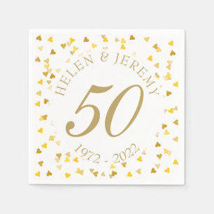 50th Wedding Anniversary Golden Hearts Confetti Napkin