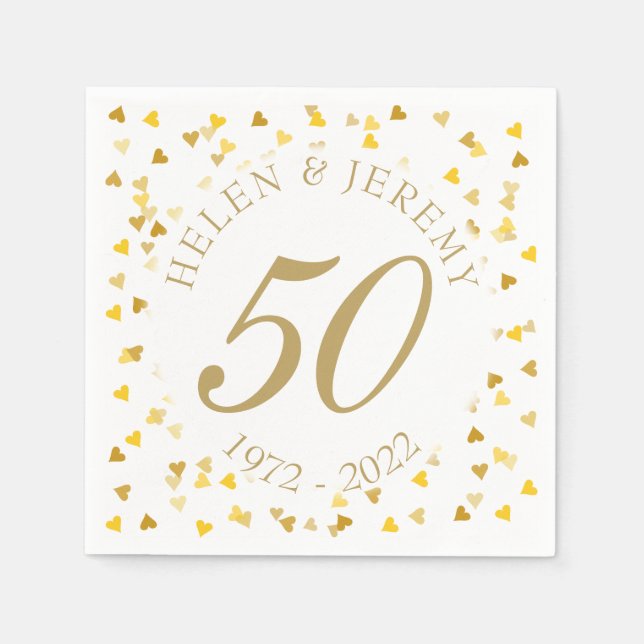 50th Wedding Anniversary Golden Hearts Confetti Napkin (Front)