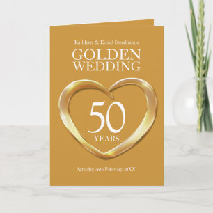 50th wedding anniversary golden hearts folded invitation