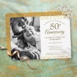 50th Wedding Anniversary Golden Hearts Photo Invitation<br><div class="desc">Featuring delicate gold hearts confetti,  you can personalize with your special photo and fifty years golden anniversary celebration information in chic lettering. Designed by Thisisnotme©</div>