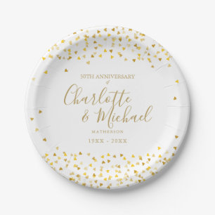 50th Wedding Anniversary Golden Hearts Signature Paper Plate