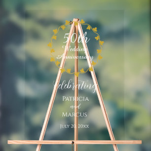 50th Wedding Anniversary Golden Ivy Wreath Acrylic Sign