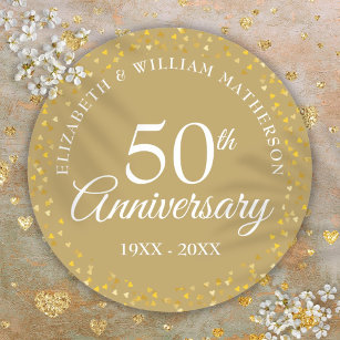 50th Wedding Anniversary Golden Love Hearts Classic Round Sticker