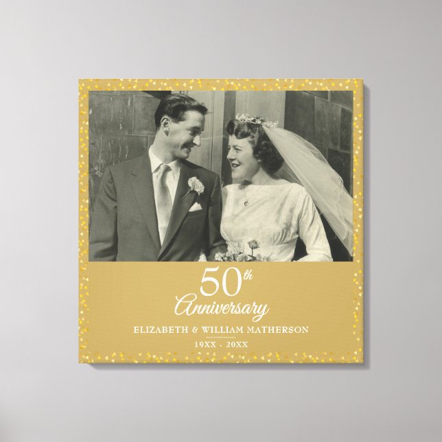 50th Wedding Anniversary Golden Love Hearts Photo Canvas Print (Front)