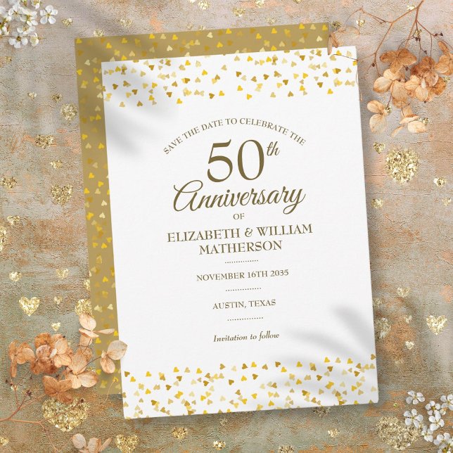 50th Wedding Anniversary Golden Love Hearts Save The Date (50th Wedding Anniversary Golden Love Hearts Save The Date)
