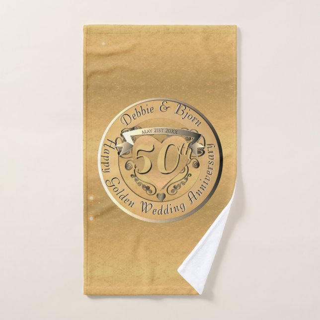 50th Wedding Anniversary Golden Medallion  Bath Towel Set (Hand Towel)
