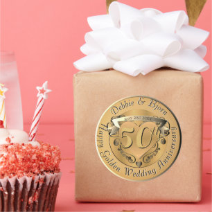 50th Wedding Anniversary Golden Medallion Coffee M Classic Round Sticker