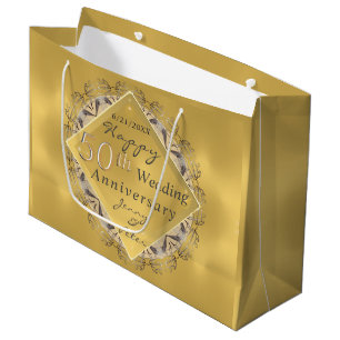 50th Wedding Anniversary Golden Ochre Large Gift Bag