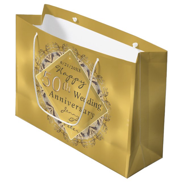 50th Wedding Anniversary Golden Ochre Large Gift Bag (Front Angled)