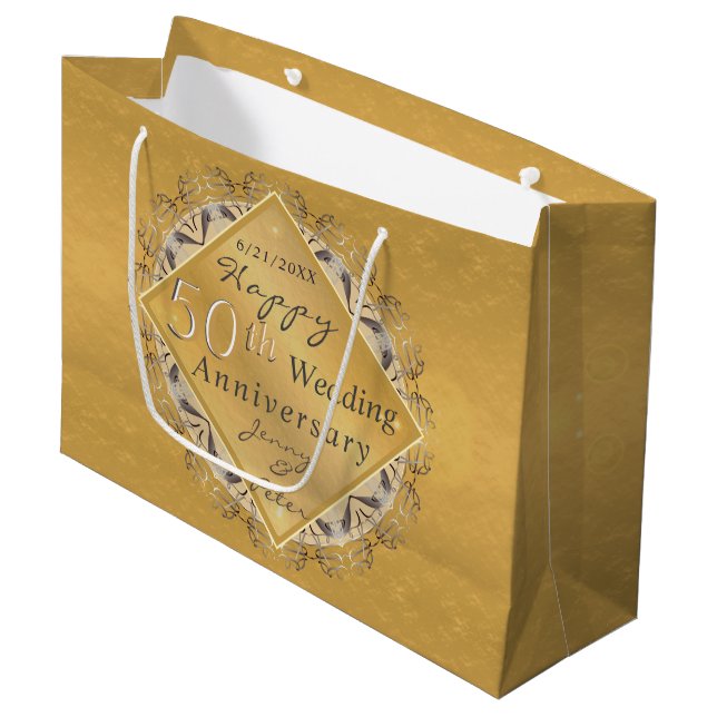 50th Wedding Anniversary Golden Ochre Large Gift Bag (Front Angled)