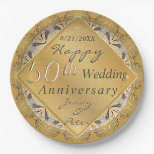 50th Wedding Anniversary Golden Ochre Paper Plate