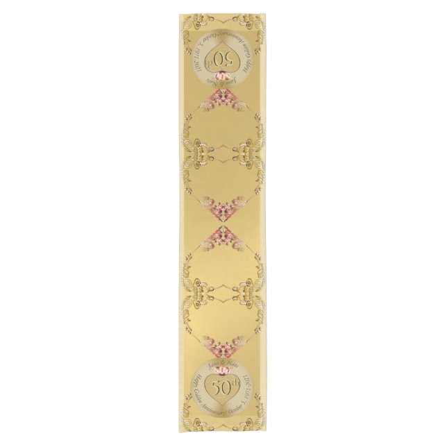 50th Wedding Anniversary Golden Ochre Short Table Runner (Front)