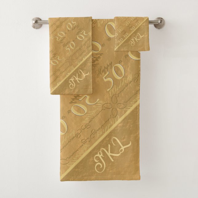 50th Wedding Anniversary Golden Ochre Towel (Insitu)