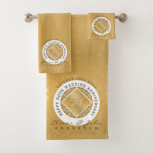 50th Wedding Anniversary Golden Ochre Towel