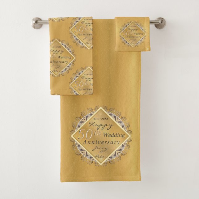50th Wedding Anniversary Golden Ochre Towel (Insitu)