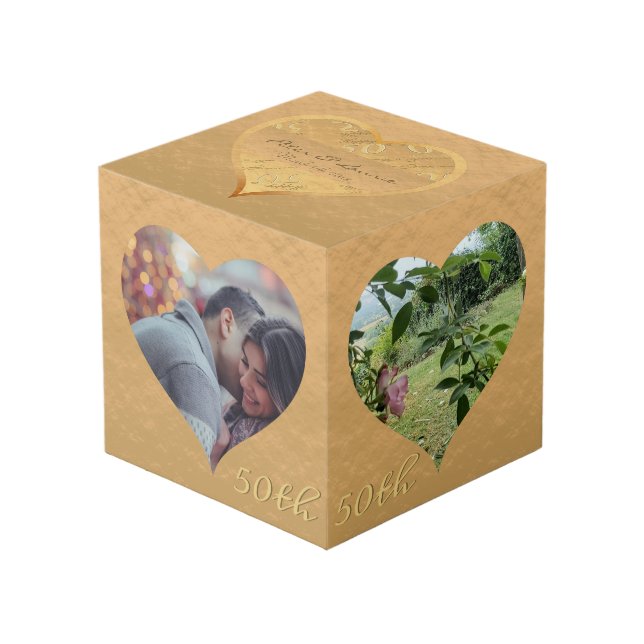 50th Wedding Anniversary Golden Photo  Cube (Front Angled)