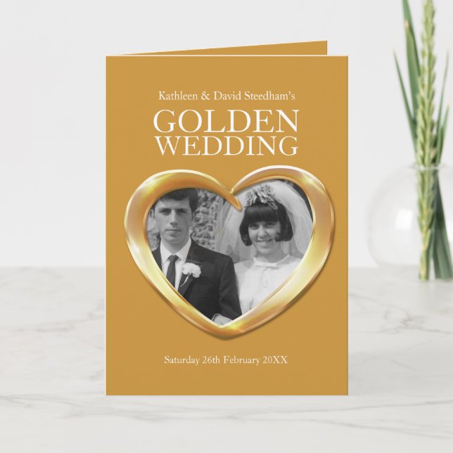 50th wedding anniversary golden photo heart folded invitation (Front)