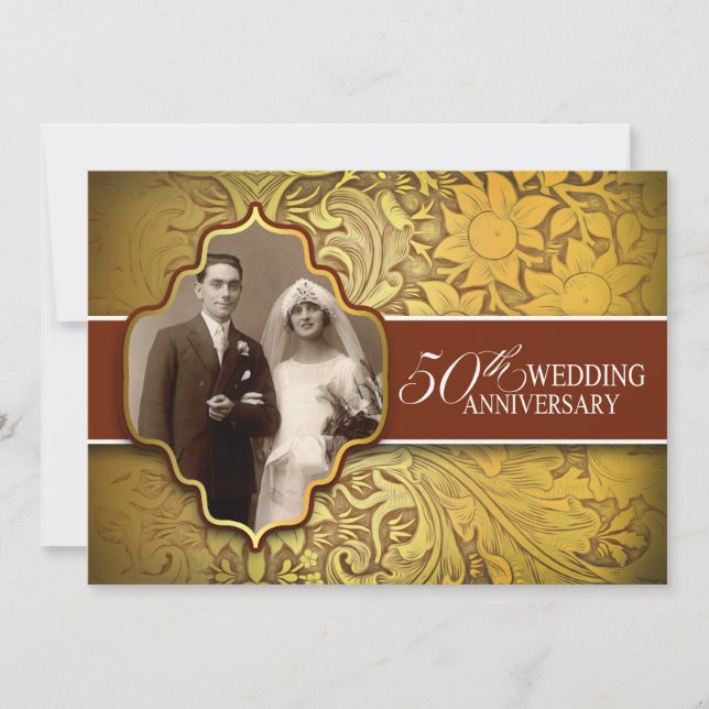 50th wedding anniversary golden photo invitations (Front)