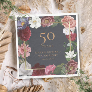 50th Wedding Anniversary Golden Rose Floral Napkin