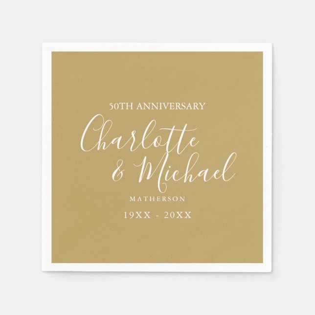 50th Wedding Anniversary Golden Signature Script Napkin (Front)